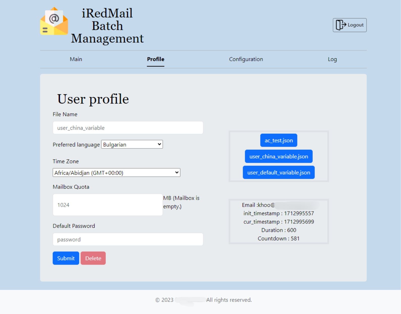 user profile page